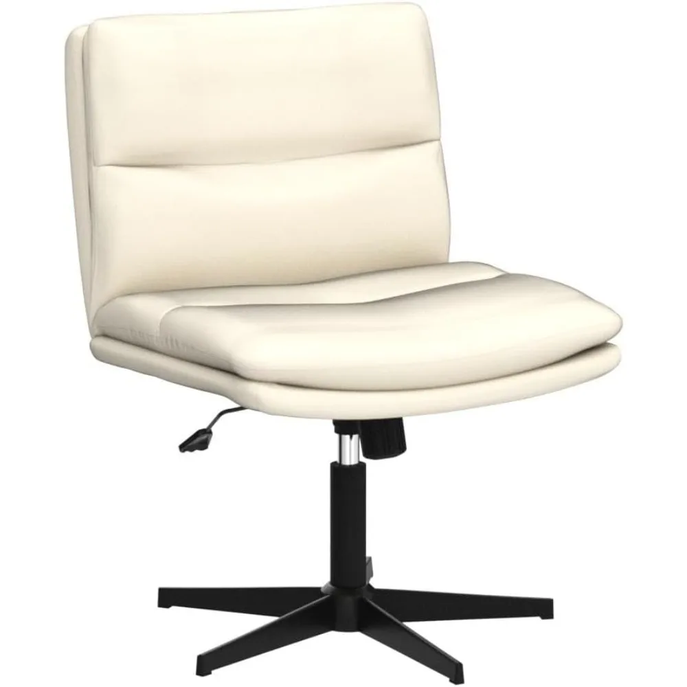 PU Leather Padded Desk Chair No Wheels, Armless Wide Swivel Home Office Desk Chair,120°Rocking Mid Back Ergonomic Computer