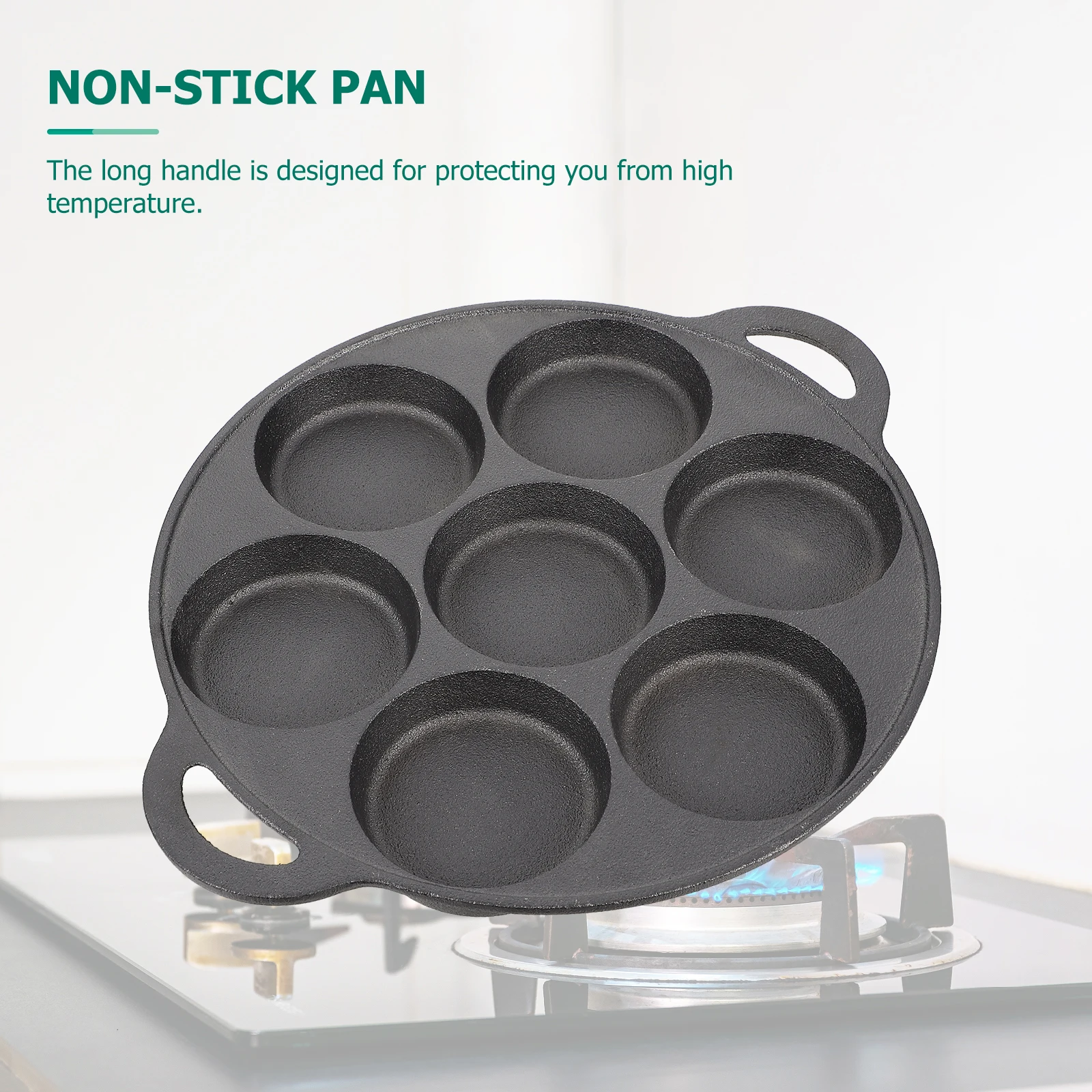 

Cast Iron Frying Pan Round 7 Holes Black Non Stick Egg Cooking Tool Kitchen Accessory Easy Clean Stove Top Safe Healthy Cookware