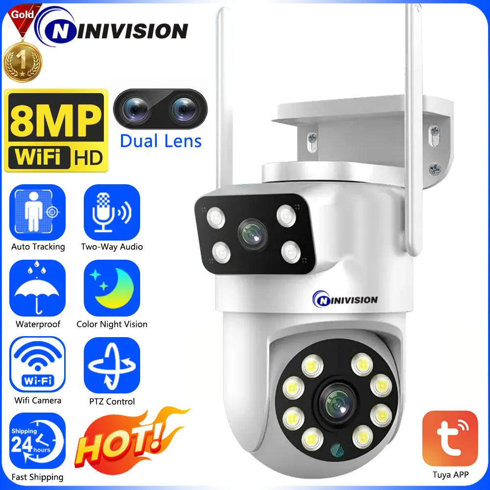 

4K 8MP Dual Lens PTZ WIFI IP Camera Color Vision Dual Screen Human Auto Tracking Outdoor Security Video Surveillance Camera Tuya