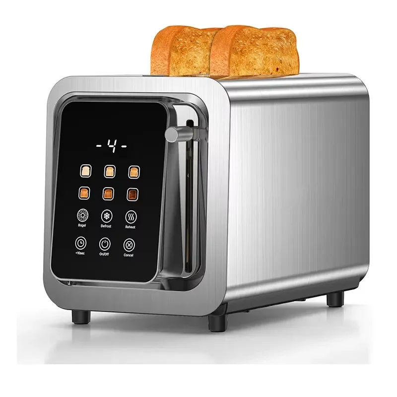 Toaster 2-Slot Digital Stainless Steel Electric Toaster 950W 9 Toasting Levels Defrost Reheat Cancel Special for Household