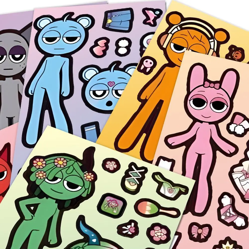 8Sheets Cool Sprunkie Stickers Sprunkie Make A Face Sticker Make Your Own Stickers Kids DIY Party Decals Gift Toy