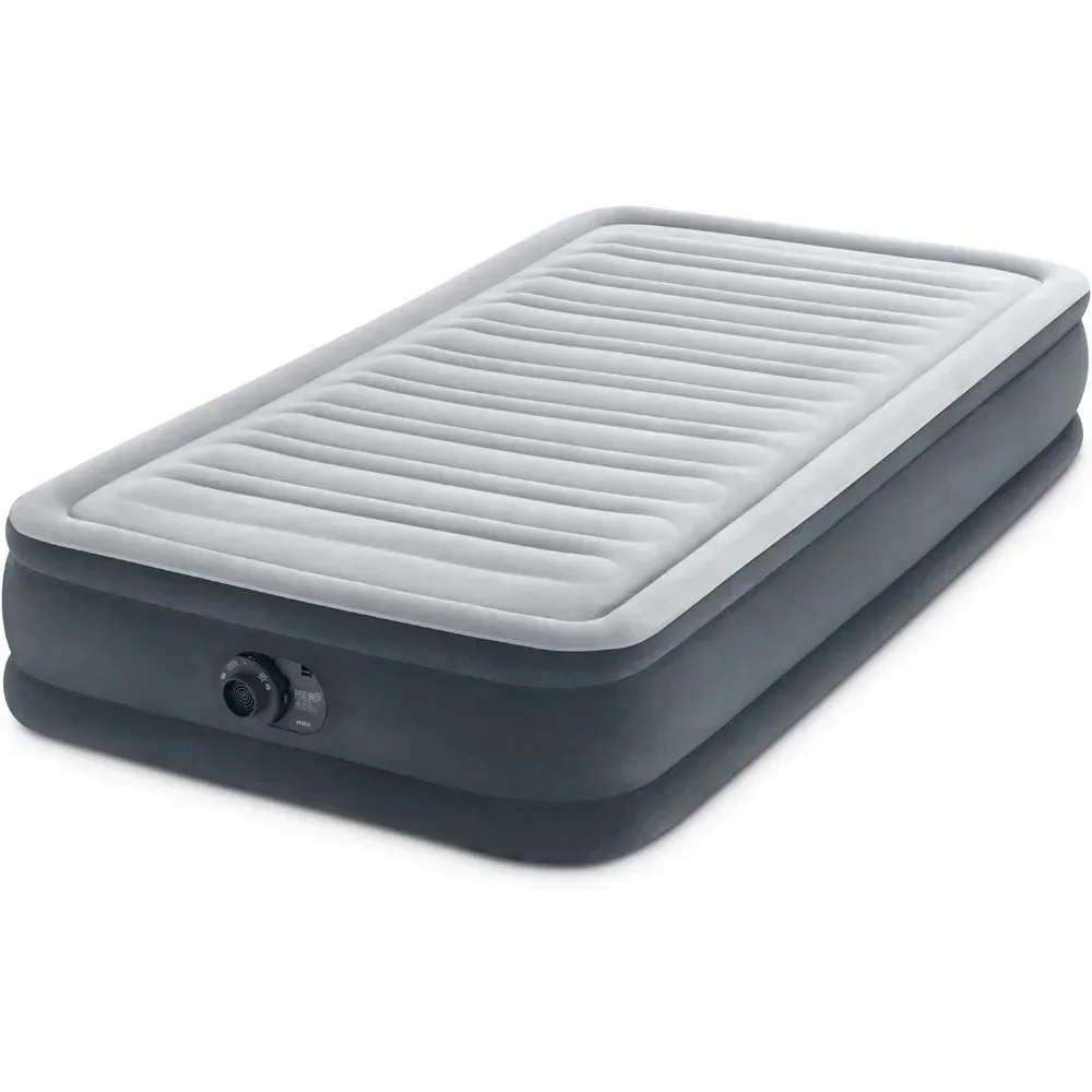 Deluxe Comfort-Plush Mid-Rise Air Mattress: Fiber-Tech – Twin Size – Built-in Electric Pump – 13in Bed Height