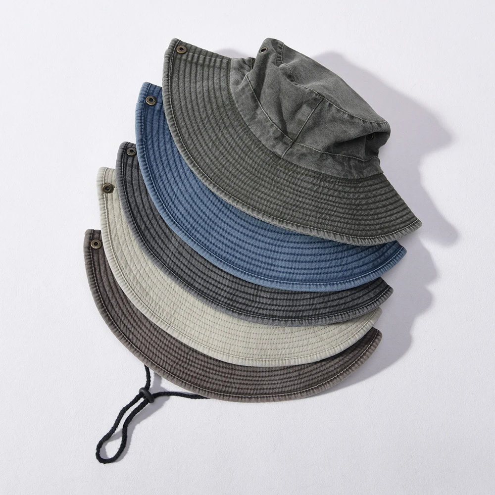

Jxwatcher Washed Denim Bucket Hat with String Spring Summer Camping Fishing Outdoor Panama Hats Foldable Wide Brim Fisherman Cap