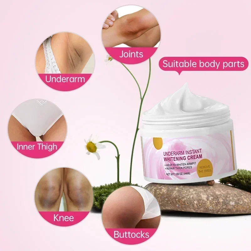 Crema blanqueadora corporal para axilas, piernas, rodilla, codo, axila, mejora opaca, elimina manchas oscuras, ilumina la piel