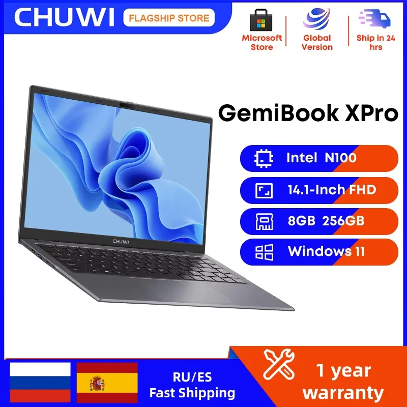 كمبيوتر محمول CHUWI مقاس 14.1 بوصة GemiBook XPro Intel N100 Graphics 600 GPU شاشة 8GB RAM 256GB SSD مع مروحة تبريد Windows 11 Notebook