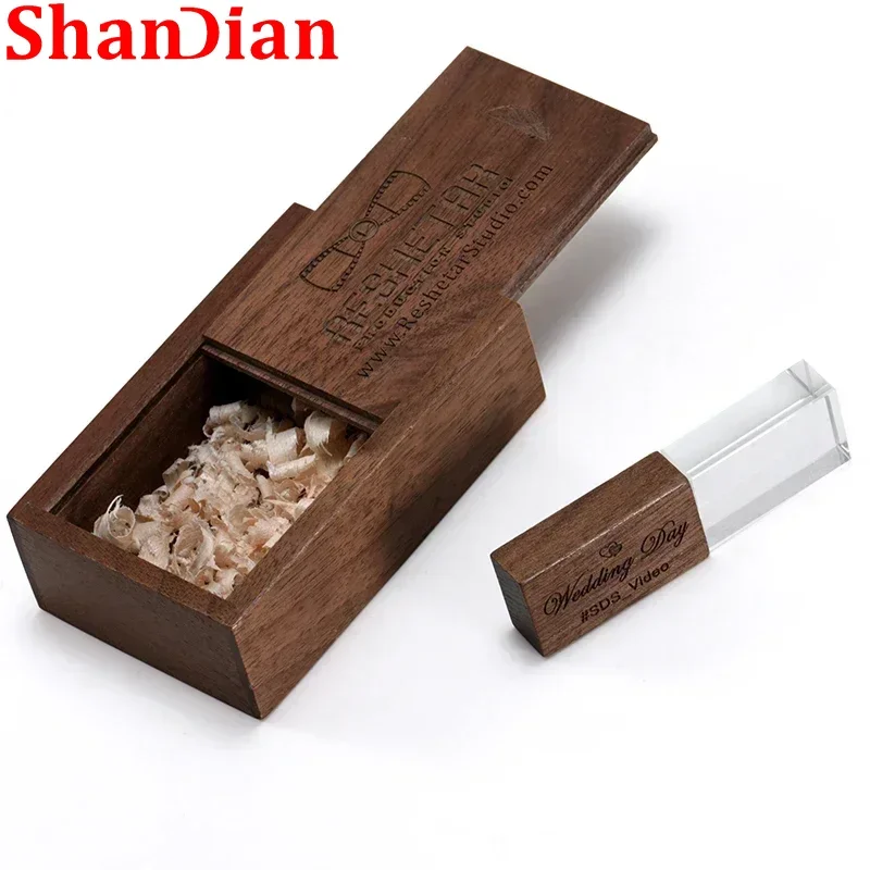 SHANDIAN creative wooden and crystal pendrive 4GB 32GB pen drive 16GB 64GB USB flash drive memory stick LOGO customized gifts