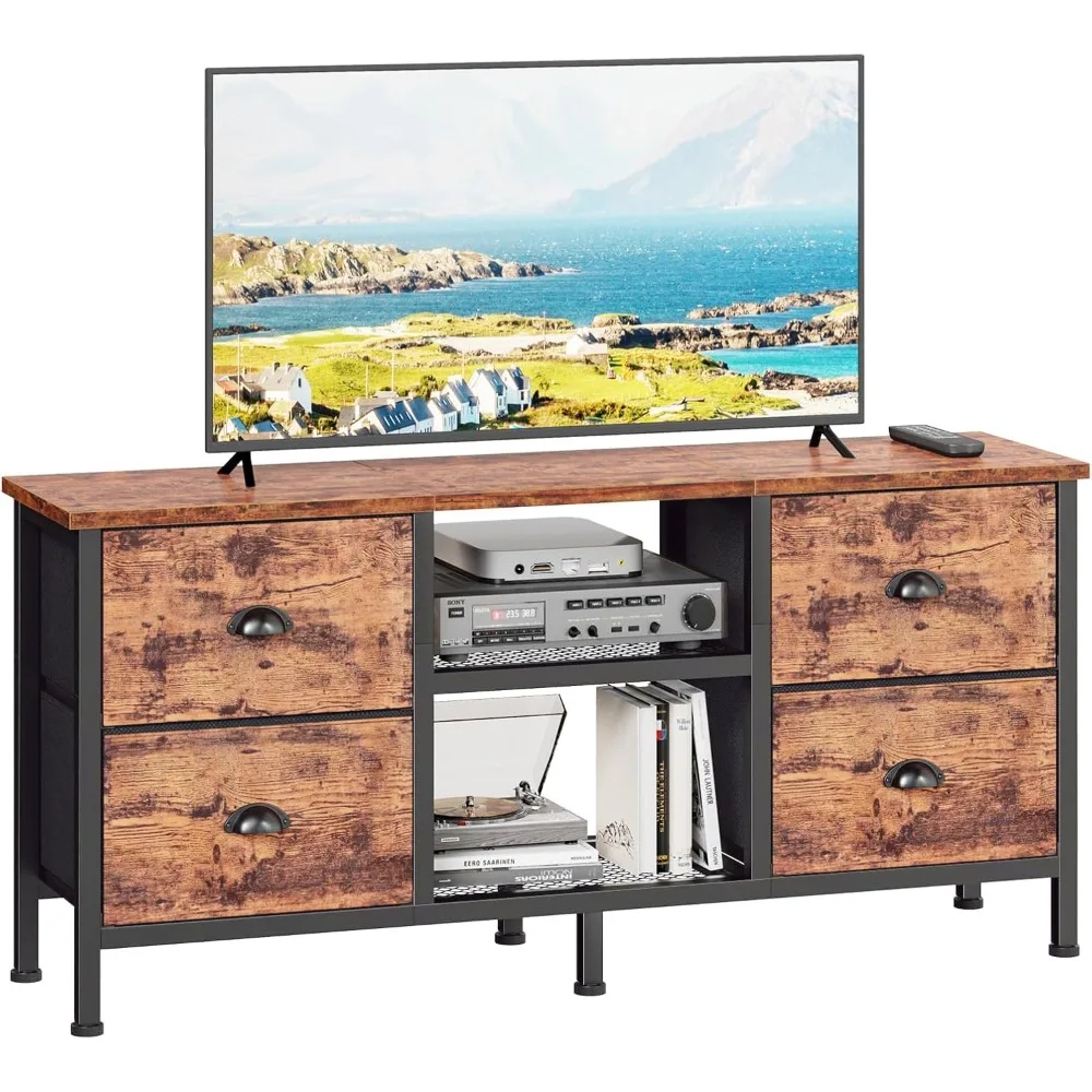 

Industrial Style TV Stand with 4 Drawers and Open Shelf for 50-Inch Television Entertainment Center