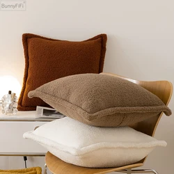 Square Throw Pillow Case Solid Color Faux Lamb Wool Homestay Sofa Cushion Cover Lumbar 45*45cm Soft Boucle Pillowcase Home Decor