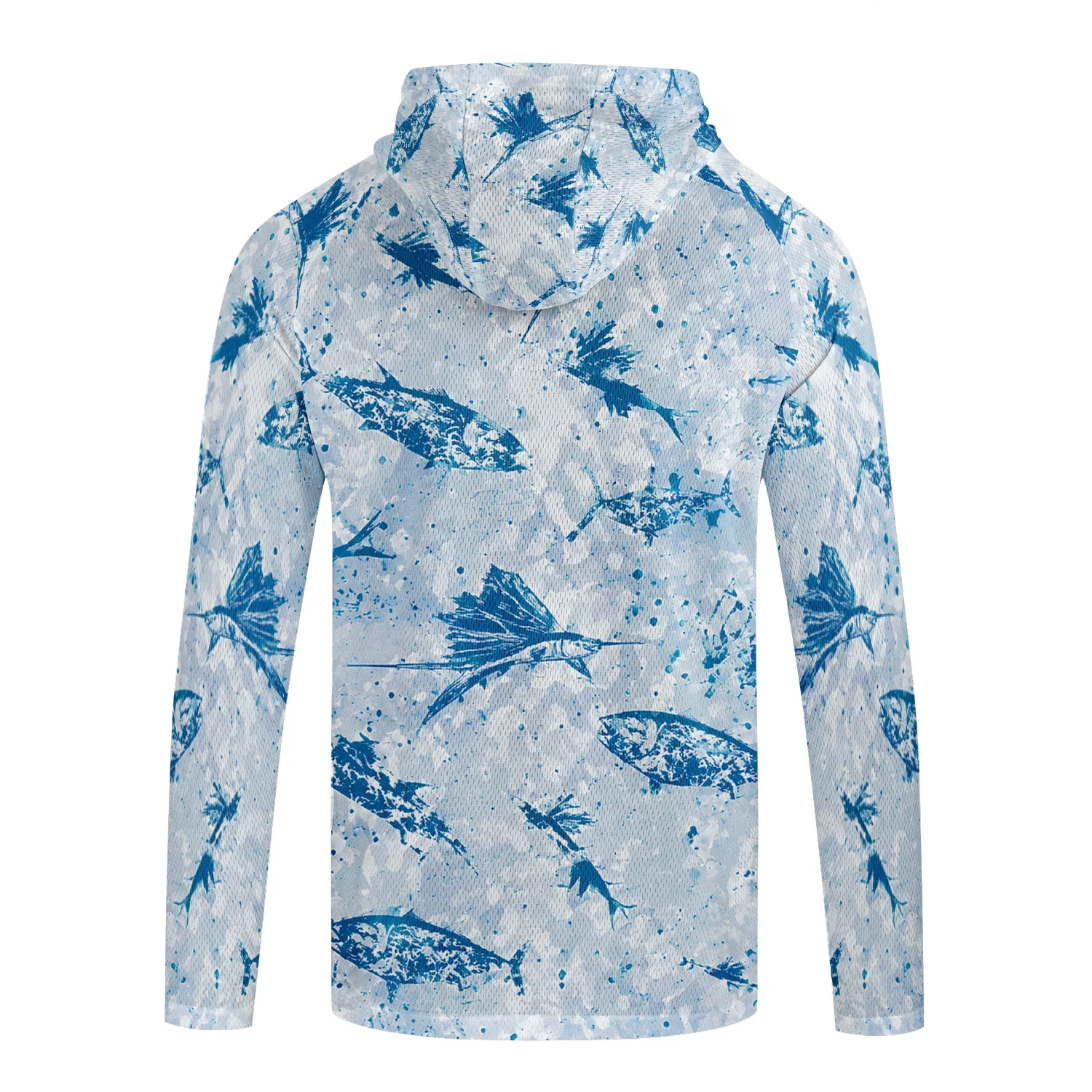 Herren Sommer UPF50+ Angel-Hoodie mit Gesichtsmaske, Reed Camo Bass-Print, schnelltrocknend, atmungsaktiv, leicht, langärmeliges Angelhemd – Detail 19