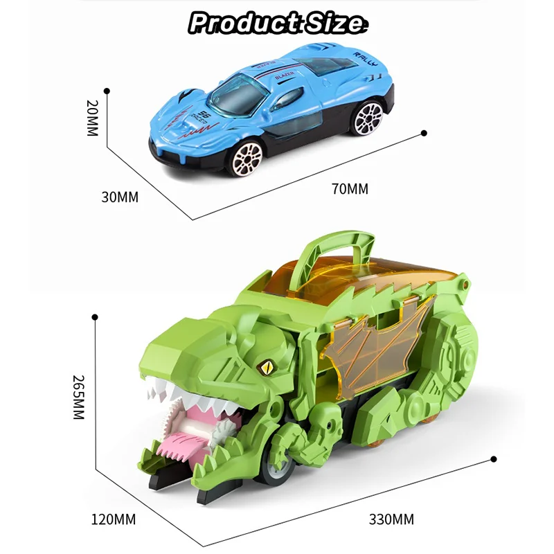 Dinosaur Transforms Car Toys for Kids Tyrannosaurus Rex Carrier Truck Monster Swallowing Vehicle with Race Track Tail Gift