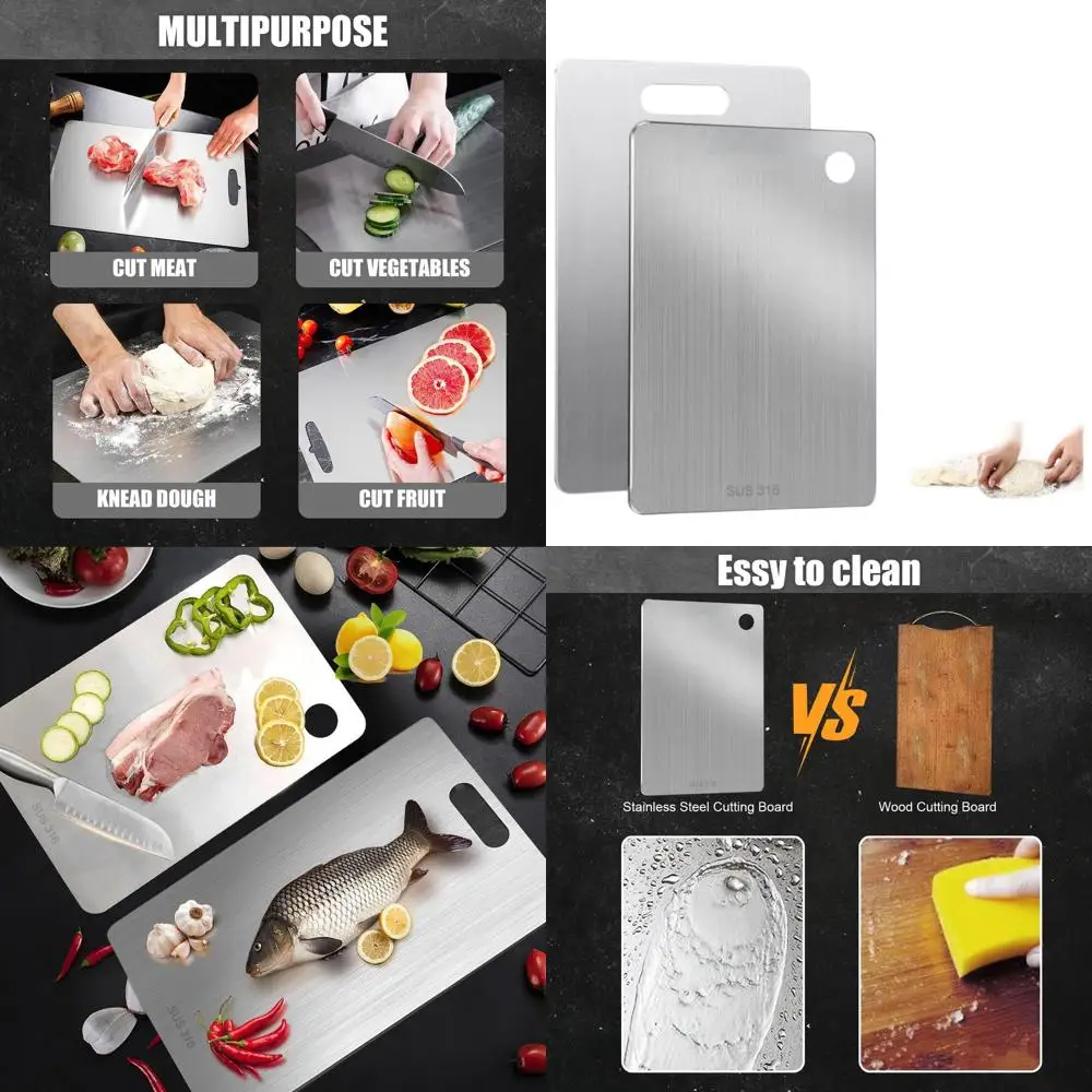 

Stainless Steel Kitchen Cutting Boards Set - Katuchef Double-Sided, Non-Toxic, Dishwasher Safe Boards for Meat, Fruit, and Veget