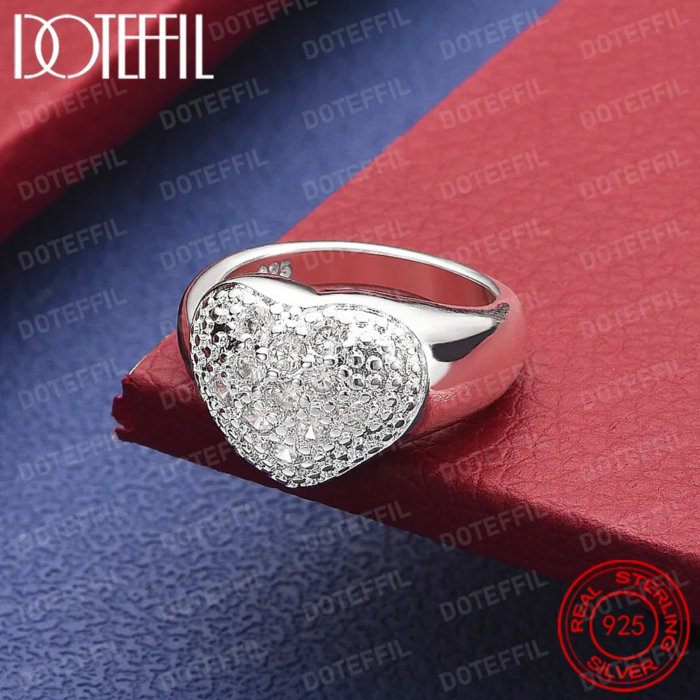 925 Sterling Silver Heart AAA Crystal Ring For Women Man Wedding Engagement Party Fashion Charm Jewelry