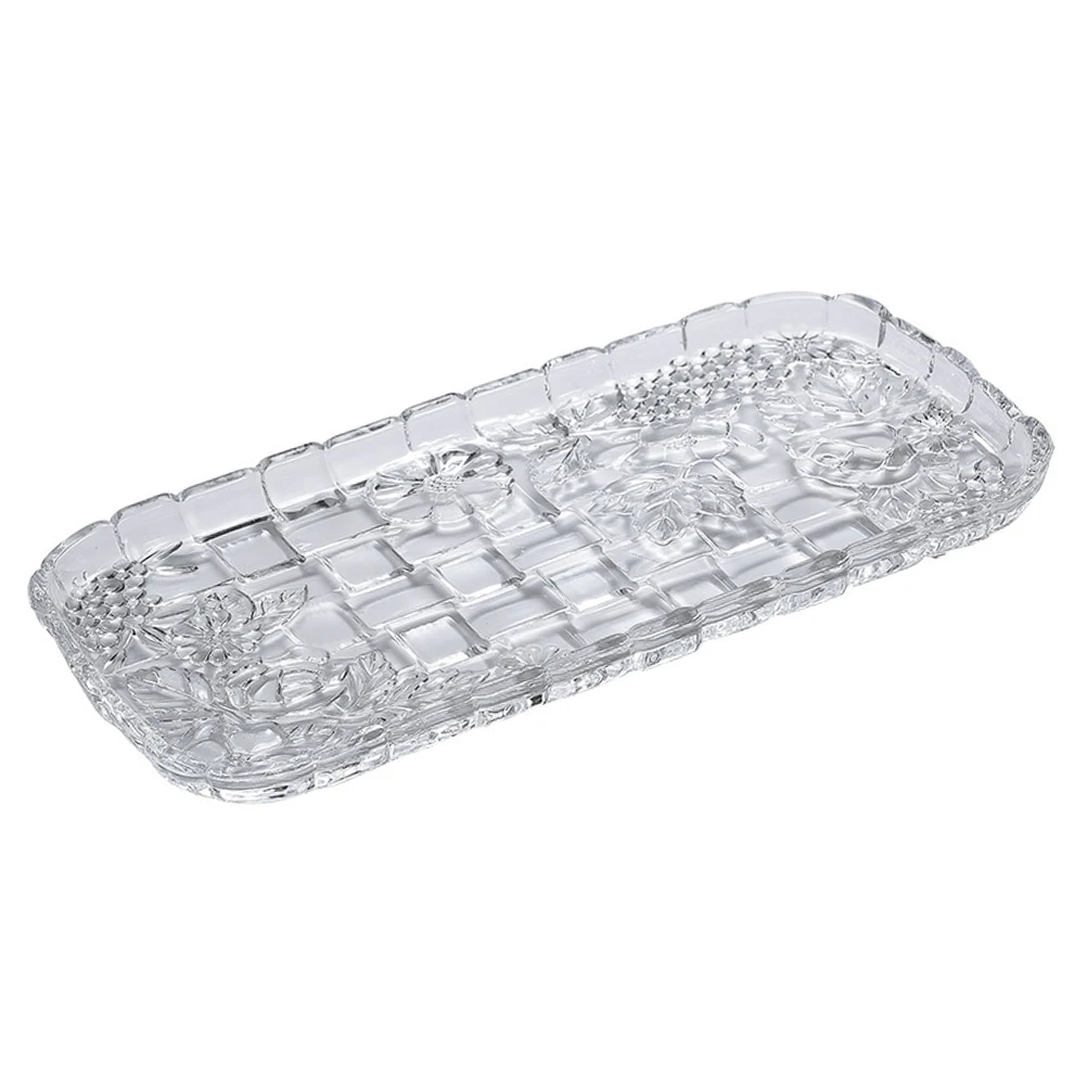 

1Pcs Rectangle Fruit Tray Glass Premium Material Retro Floral Pattern Crystal Clear Dish for Holiday Party Kitchen Wedding