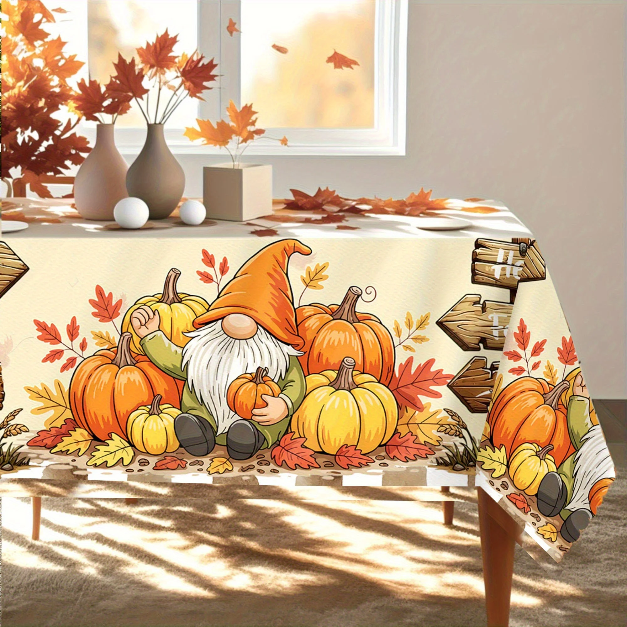 Tablecloth 1 piece - Autumn Tablecloth, Little Dwarf and Pumpkin DesignZYC