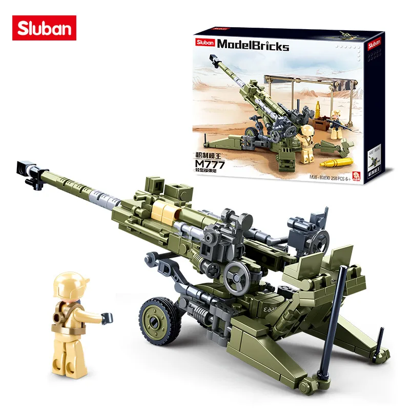 Sluban Building Block Toys Army Model Light Howitzer 258PCS Bricks B0890 Compatbile With Leading Brands Construction Kits