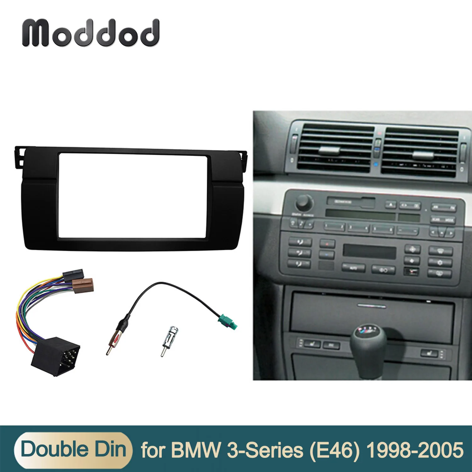 

For BMW 3 Series E46 1998-2005 Radio DVD Fascia Double Din Stereo Panel Dash Mount Trim Kit Frame ISO Wiring + Antenna Adapter