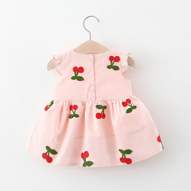 Summer Baby Girl Dress Girl\'s Cherry Embroidered Round Neck Small Flying Sleeves Princess Dress Children\'s Dress