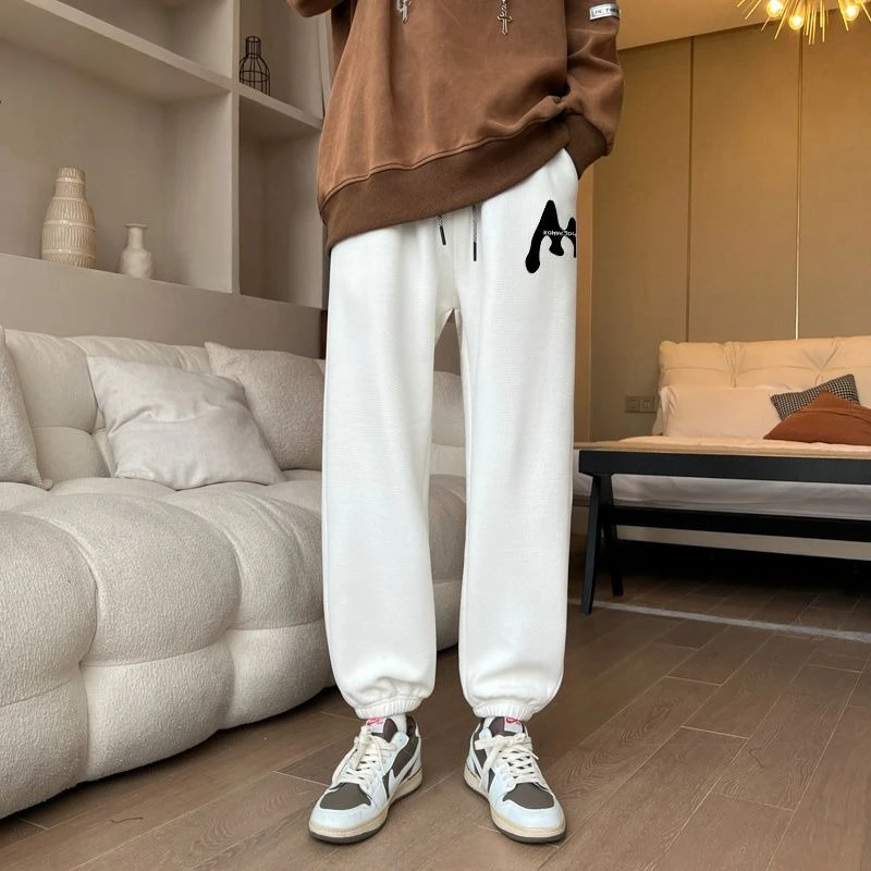 

Trendy Mens Sweatpants with Waffle Texture High Street Loose Cuffed Design Comfortable Casual Sports Pants for Youth