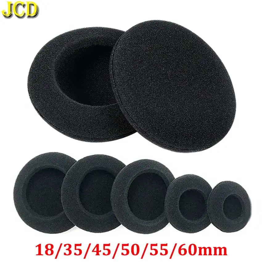 JCD 2pcs 18mm 35mm 45mm 50mm 55mm 60mm Thickened Foam Ear Pads For Headphones Sponge Cushions Replacement Covers Earphones Case