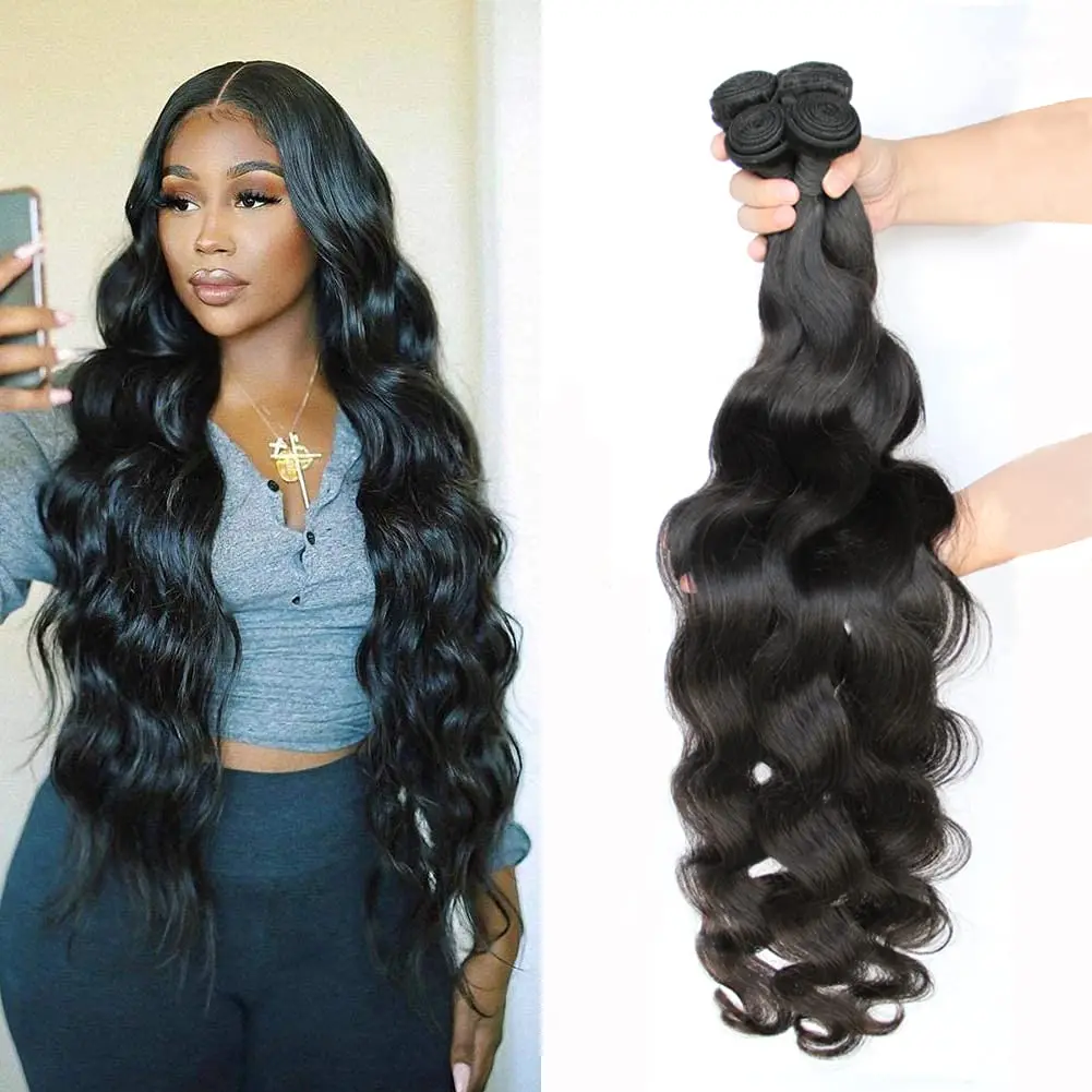 Bundles brésiliens de cheveux humains Body Wave, tissage de cheveux naturels, extensions de cheveux, double trame à la machine, 3/4 faisceaux, richesse, 8-28 po