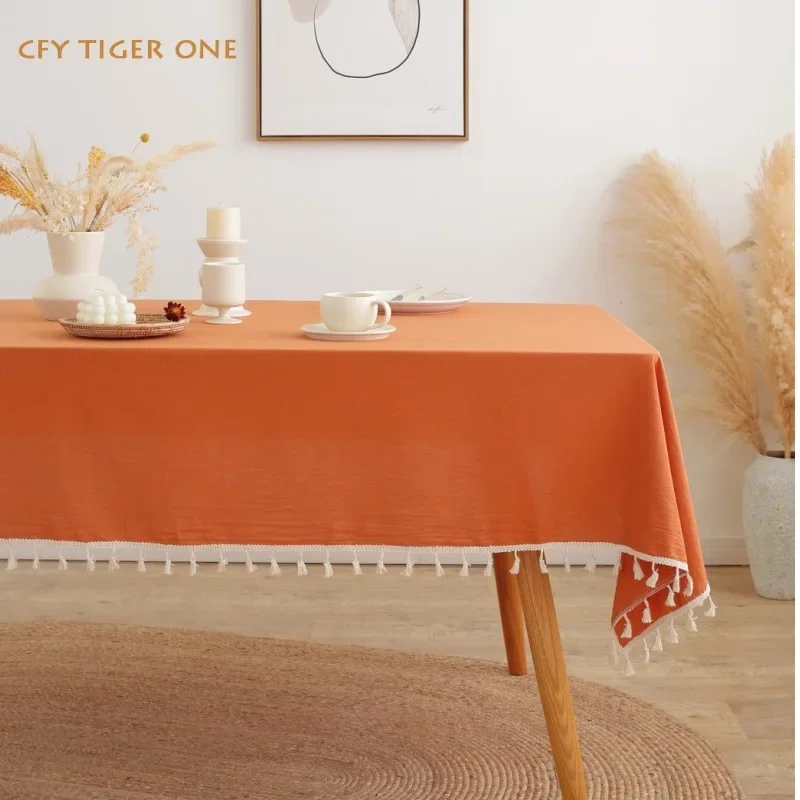 Nordic Pumpkin Colored Tablecloth Antifouling Rectangular Tablecloth Washable and Oil Resistant Coffee Table Mat Table Cover