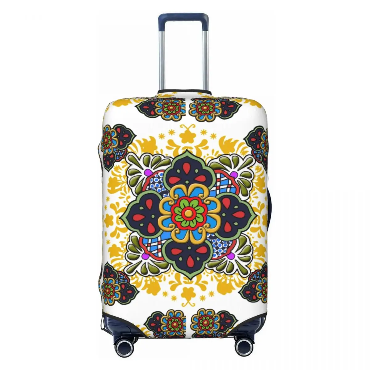 

Mexican Talavera Flower Luggage Cover Elastic Folk Ceramic Tile Art Travel Suitcase Protective Covers Fits 18-32 Inch