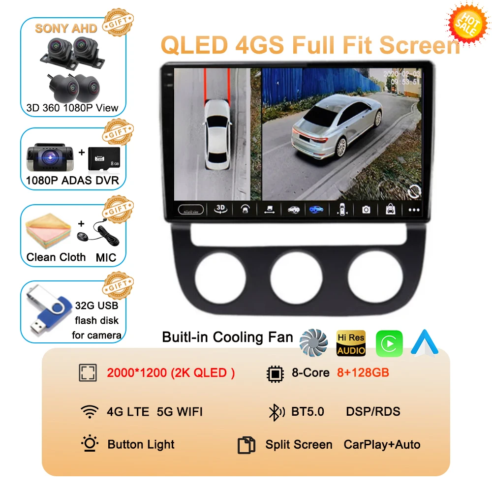 Android 16 Carplay Auto voor Volkswagen Jetta 5 2005 2006 2007 2008 2009 2010 autoradio GPS multimediaspeler 4G head unit stereo