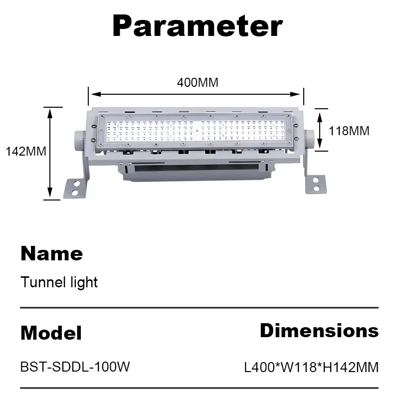 100 Watt Strip Light Emitting Diode Tunnel Light, 130 mm/W Linear Floodlight Aluminum Body IP65 Grade