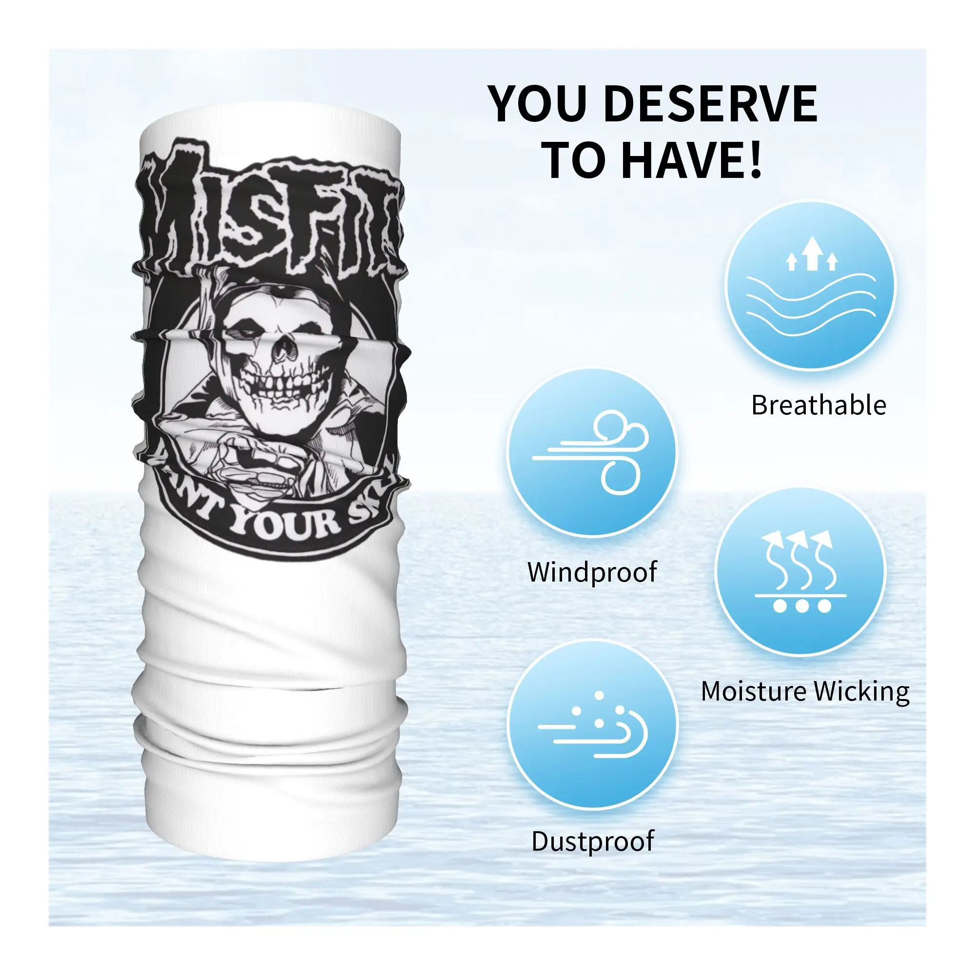 Misfits Skull Bandana Ghetta per il collo Sciarpa per il viso stampata Sciarpa da ciclismo multiuso Equitazione per uomo Donna Adulto Antivento