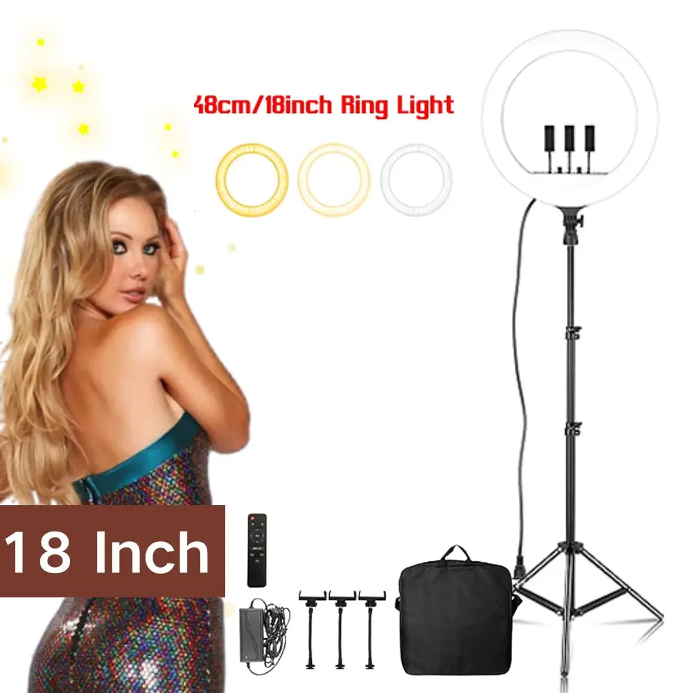 

18 inch Ring Light LED Large Selfie Video Remote Control Tripod Stand Phone Clip YouTube Live Lighting Photo Photography Studio