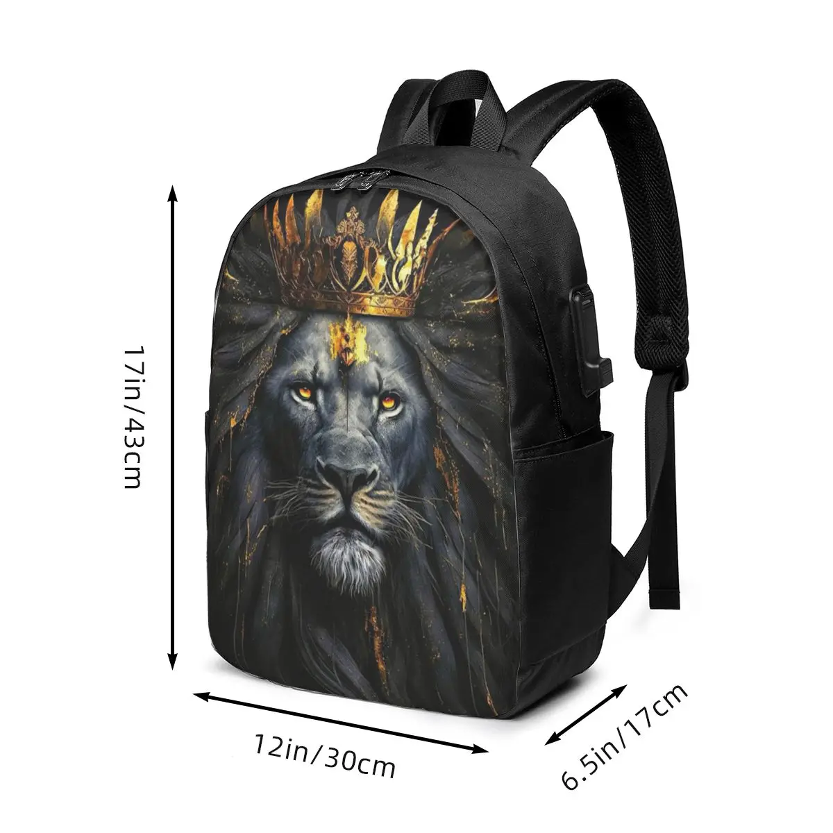 Black Lion And Crown Design Backpack Travel Notebook Bag Computer College Student School Bag Laptop Shoulder Bags for Men Women