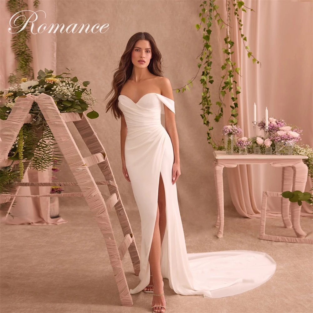 Simple Sweetheart High Side Slit Mermaid Wedding Dress Off The Shoulder Pleat Open Back Sweep Train Vestidos De Novia Customized