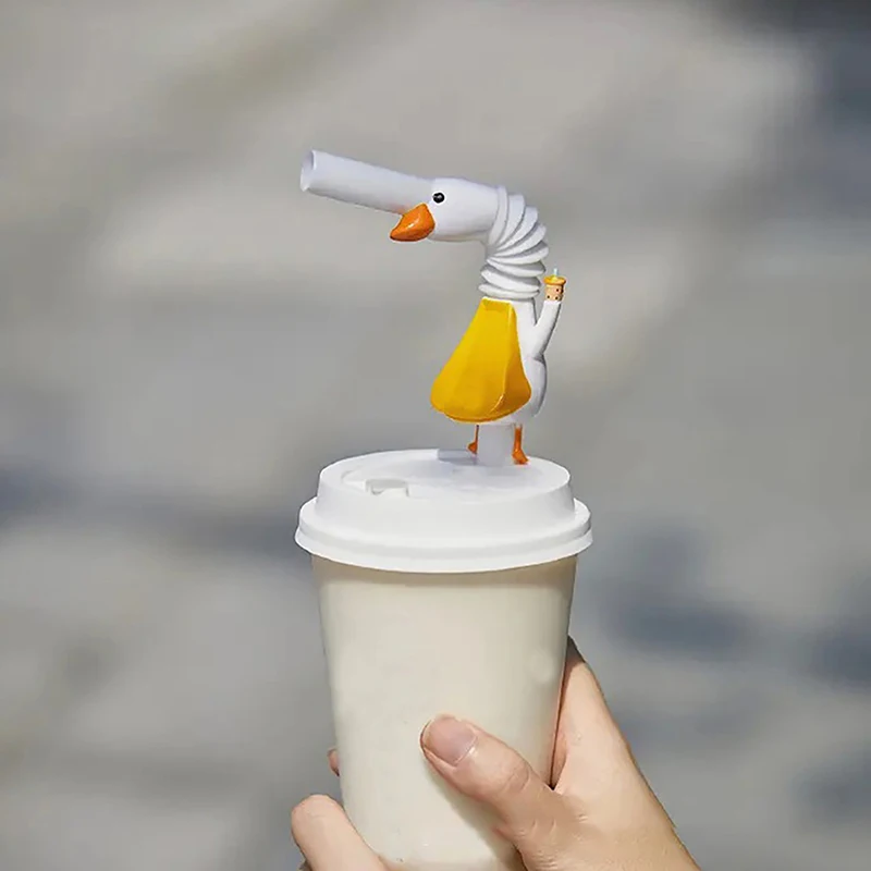 1Pc Reusable Animal Long Goose Straw With Brushes Plastic Drinking Straw Large Diameter Curved Straws