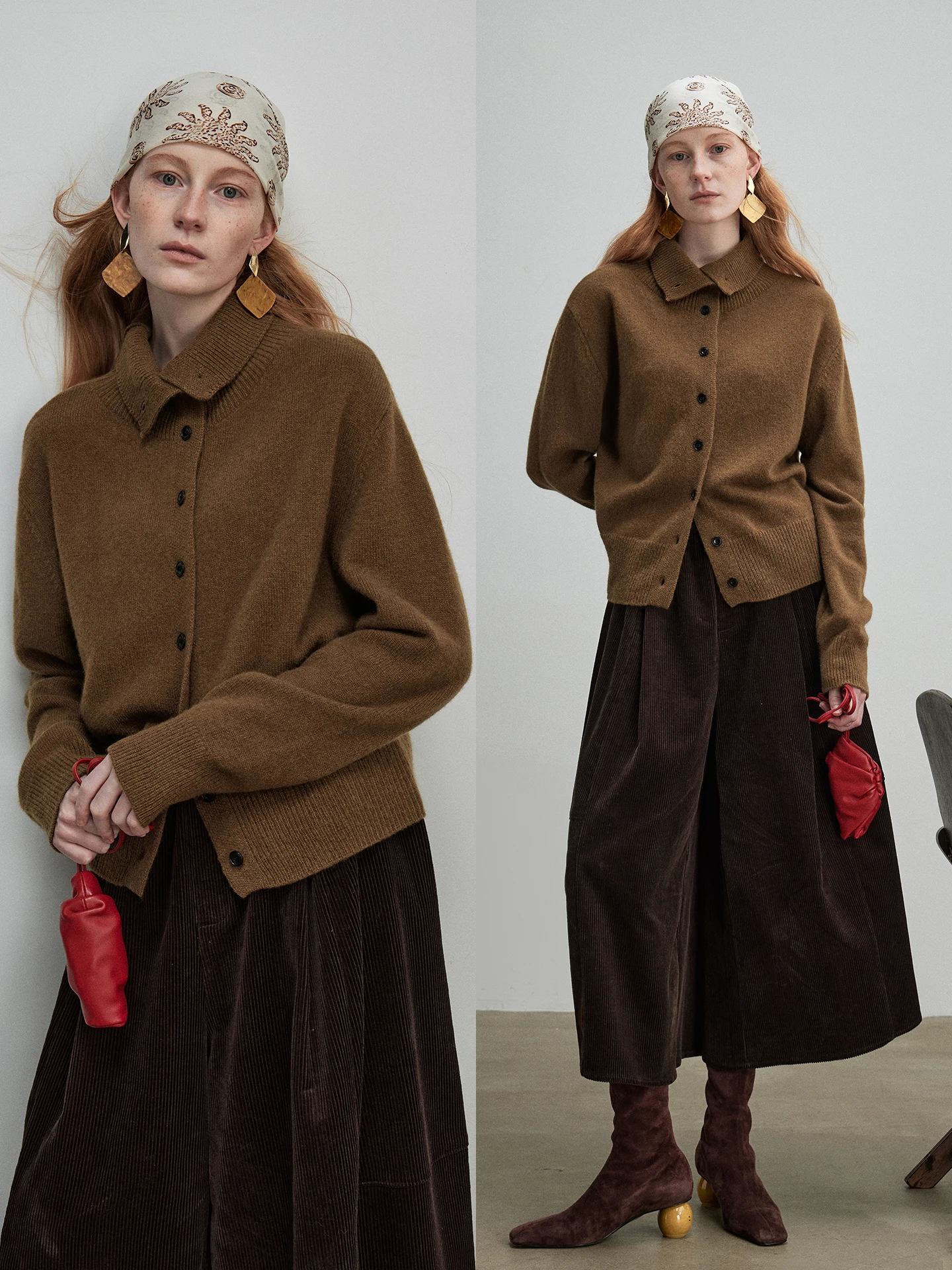 

Pure Wool Knitted ort High Collar Open Cardigan Vintage Sle Loose Fit Women's Sweater Casual Versatile Fem Top