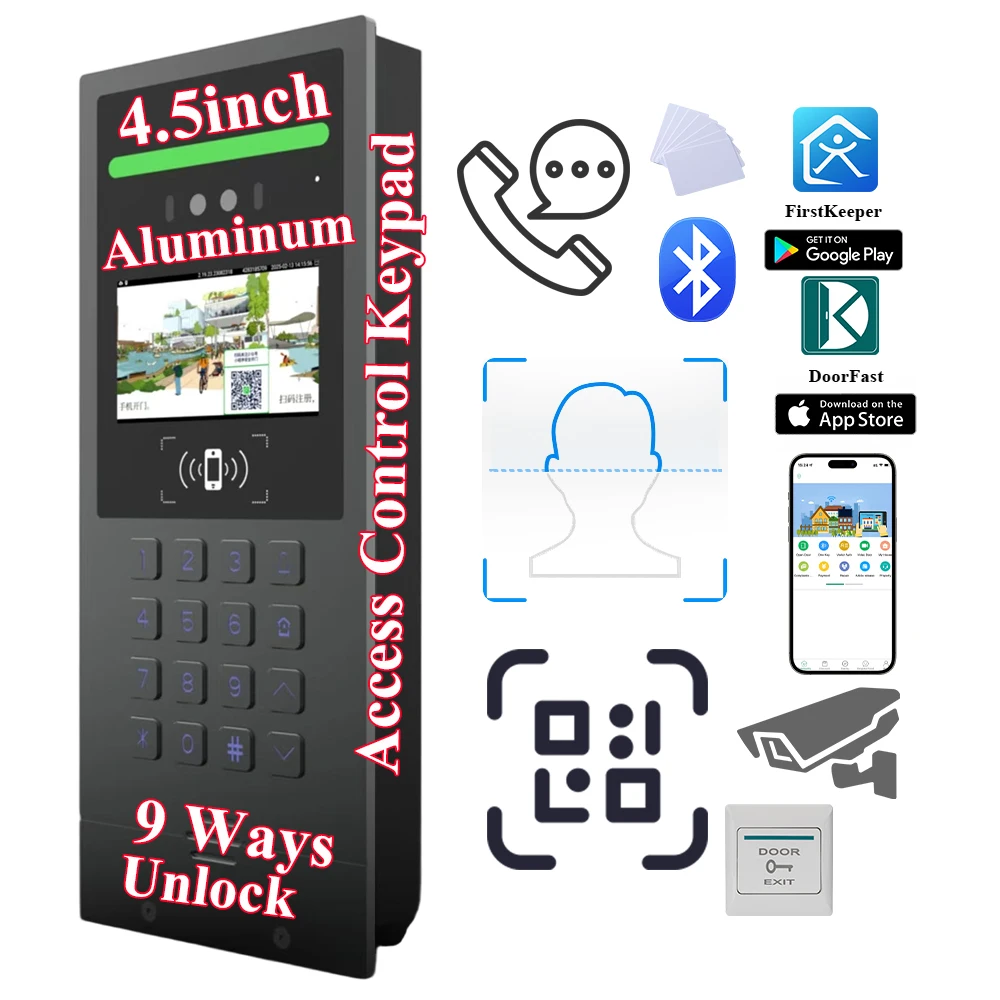 Thinmoo 4.5 Inch Stainless Steel HD Touch Screen Water Resistant Video Door Phone IC Card/Password Motion Detection