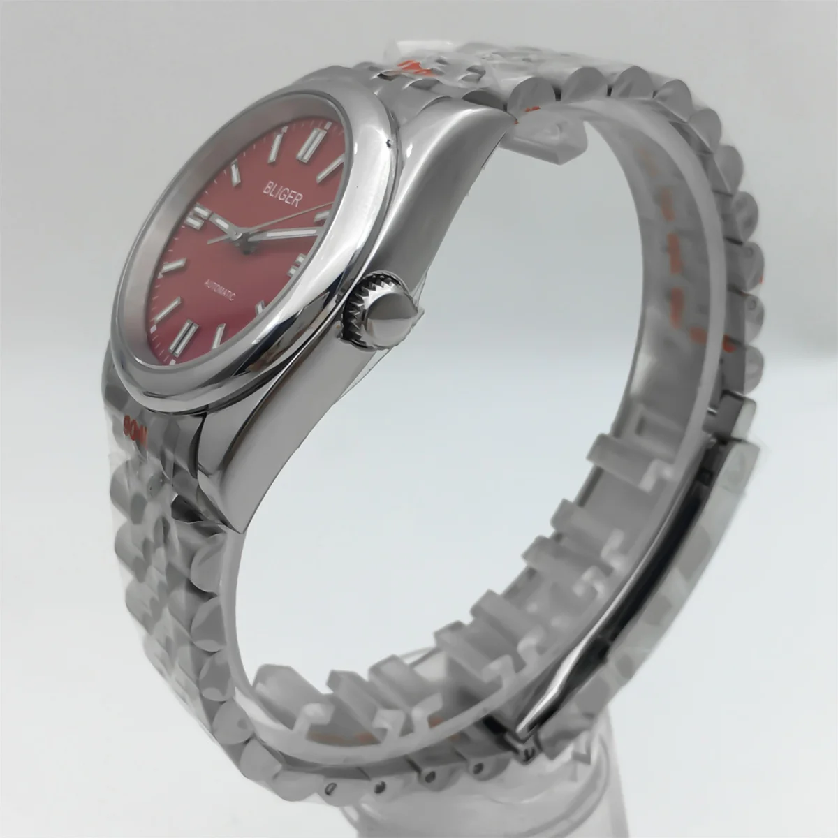36mm/39mm Men\'s automatic watch NH35A PT5000 Red dial Green luminous polished bezel Stainless steel case bracelet Sapphire glass