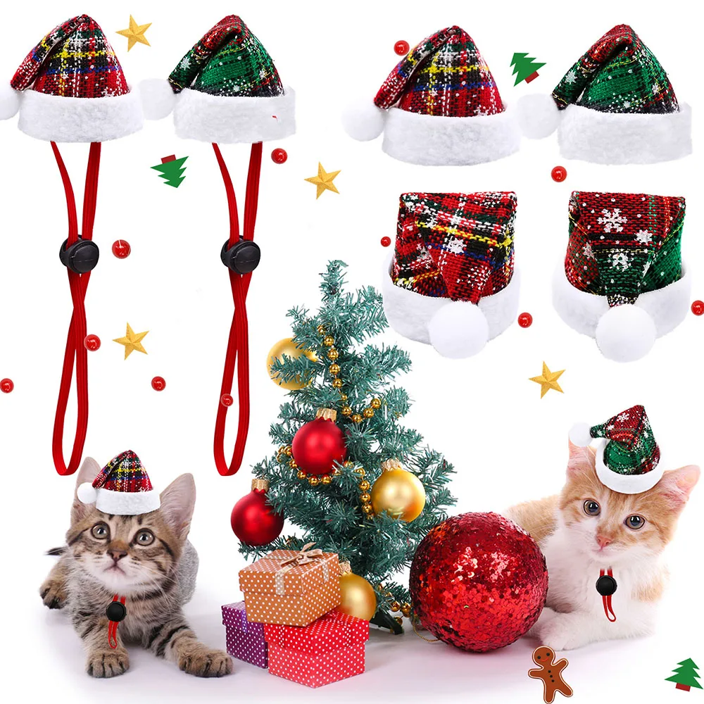 1PC Christms Pet Dog Cat Cap Holiday Style Hat for Small Dog Plaid Snowflake Hat Puppy Grooming Accessories Pets Dogs Supplier