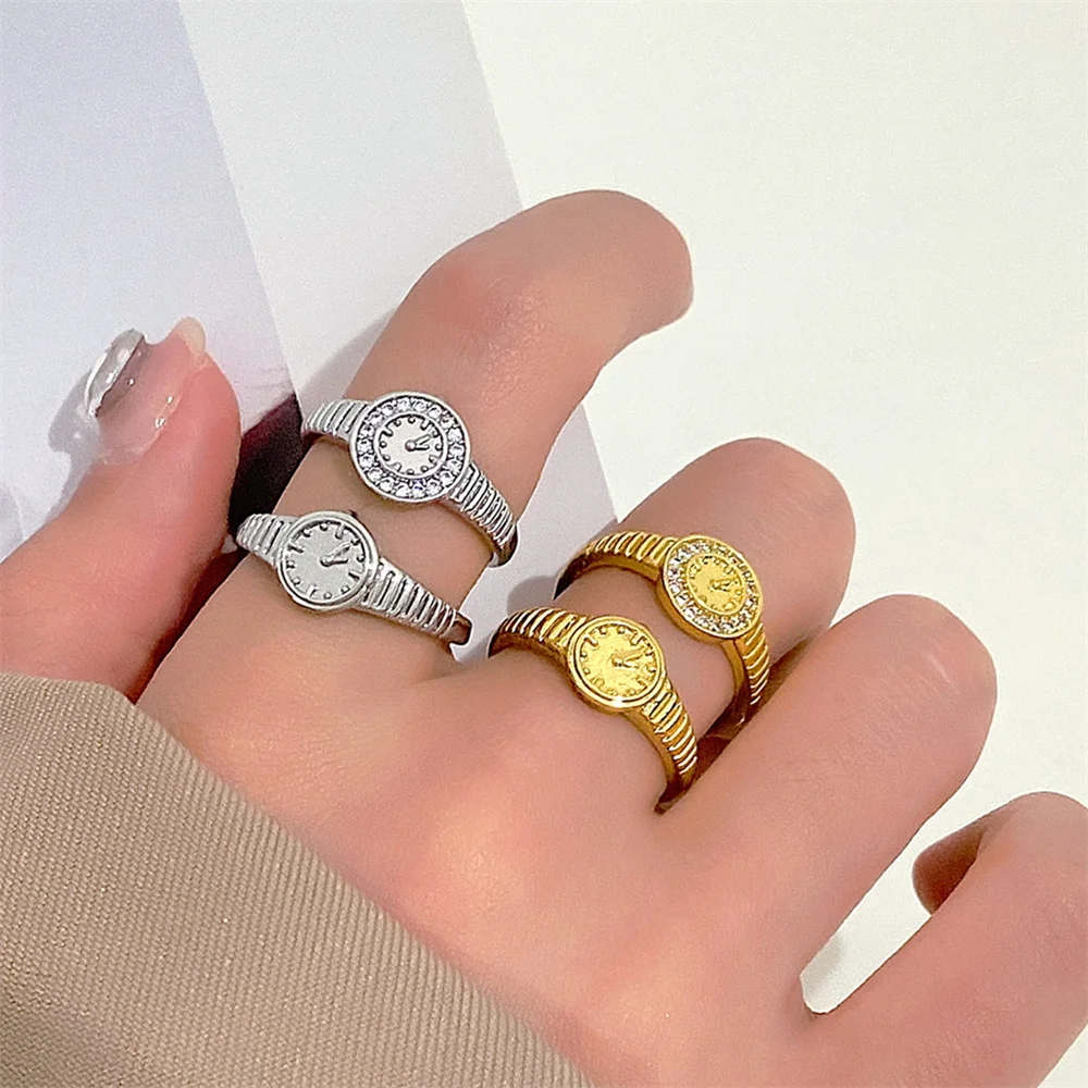 Creative Watch Shaped Zircon Ring for Women Men Trendy Watch Adjustable Opening Rings Party Gifts New Arrivals 2024 Jewelry