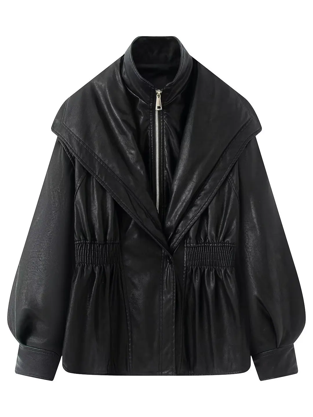 Faion feminino couro pu motociclista jaet falso agasalho de duas peças elástico gola com zíper solto ajuste longo casaco sve