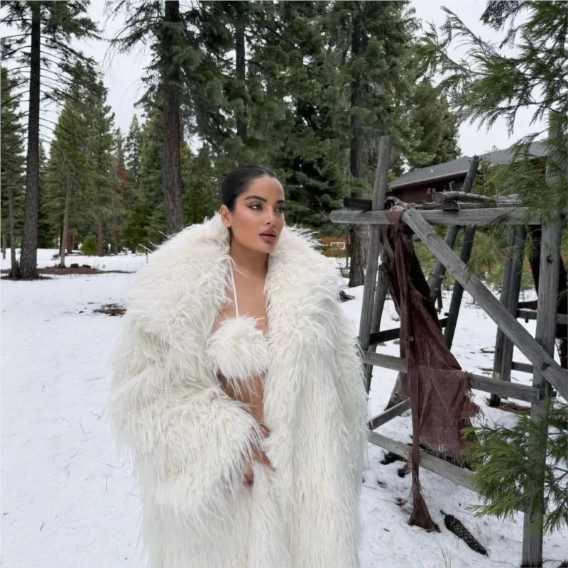 ملابس نسائية مختلطة من الفرو والقطيفة معاطف صناعية طويلة سميكة ودافئة #1