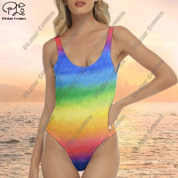 3D printing splash paint painting color contrast gradient pattern summer women's bright color one-piece swimsuit new arrival