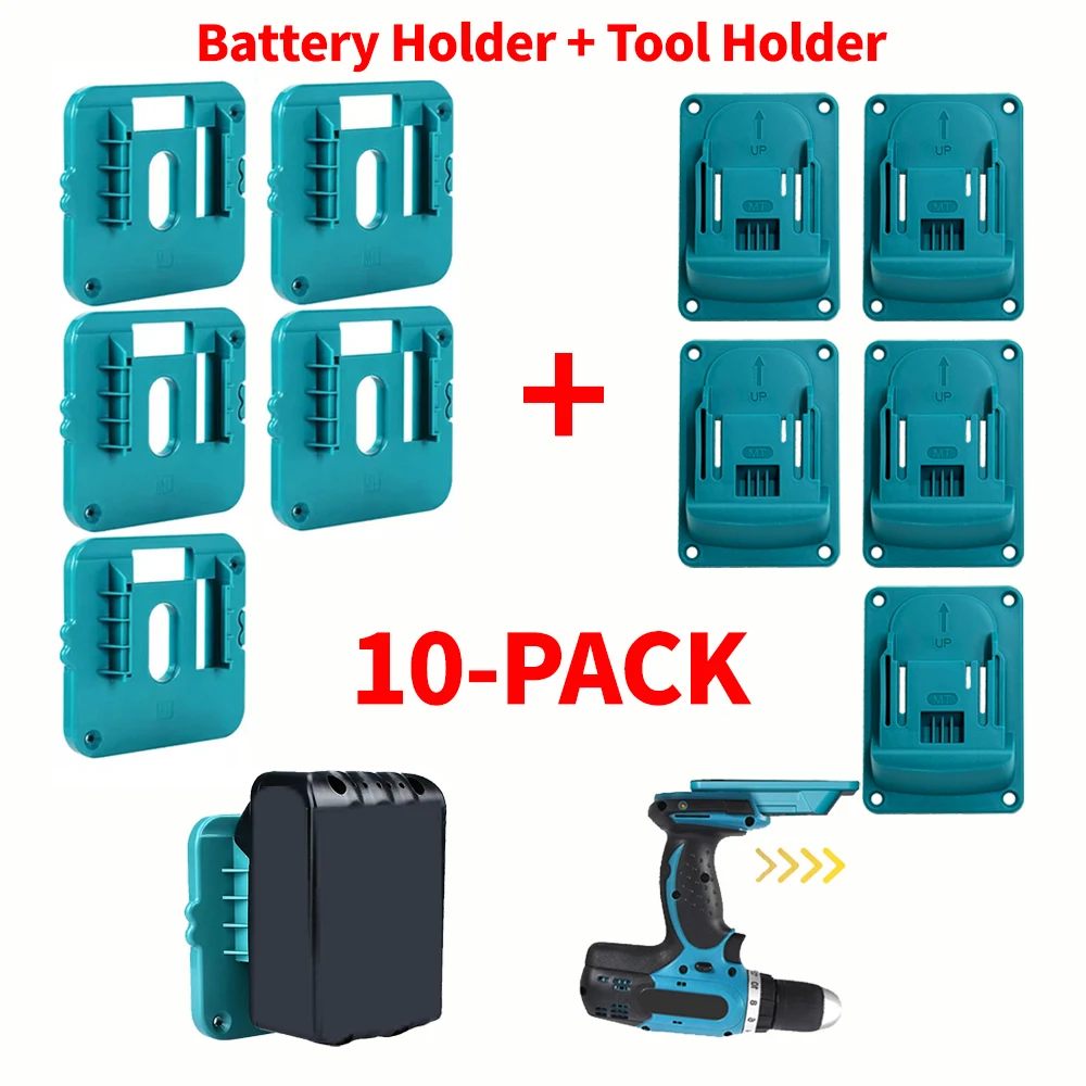 10 Packs Tool Holder and Battery Holder for Makita 18V Mount Wall Drill Holders Dock Hanger with 30 Screws(No Tool,NO Battery)
