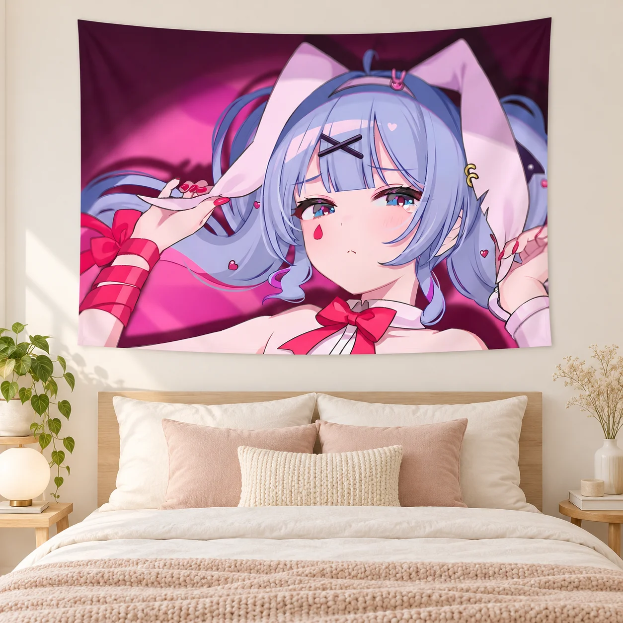 Rabbit Hole Tapestry Anime Bunny Girl Wall Hanging Pink Aesthetic Fabric Wall Poster Bedroom Dorm Room Home Decor Art Tapestry