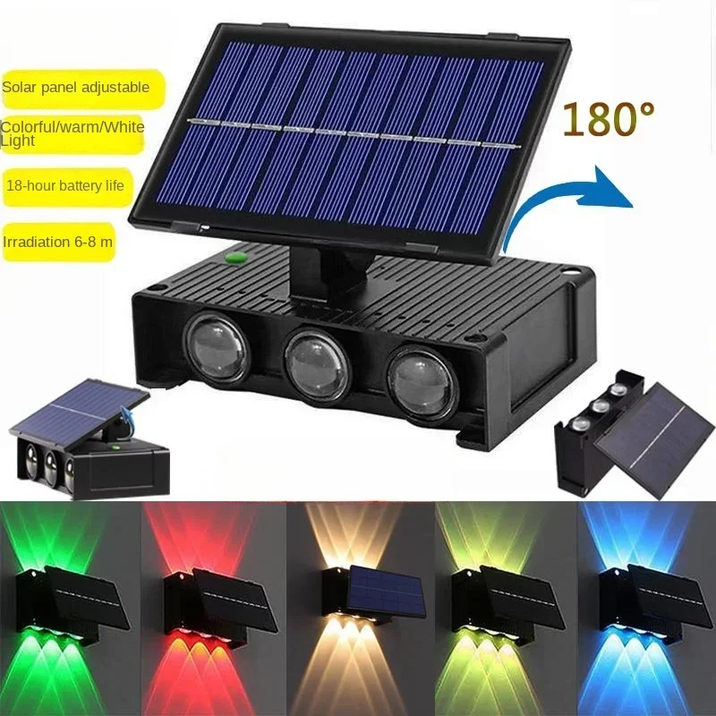 

Solar Wall Lamp Outdoor Up and Down Luminous Garden Lamp Warm Light Ambience Light Villa Colorful RGB Wall Washer