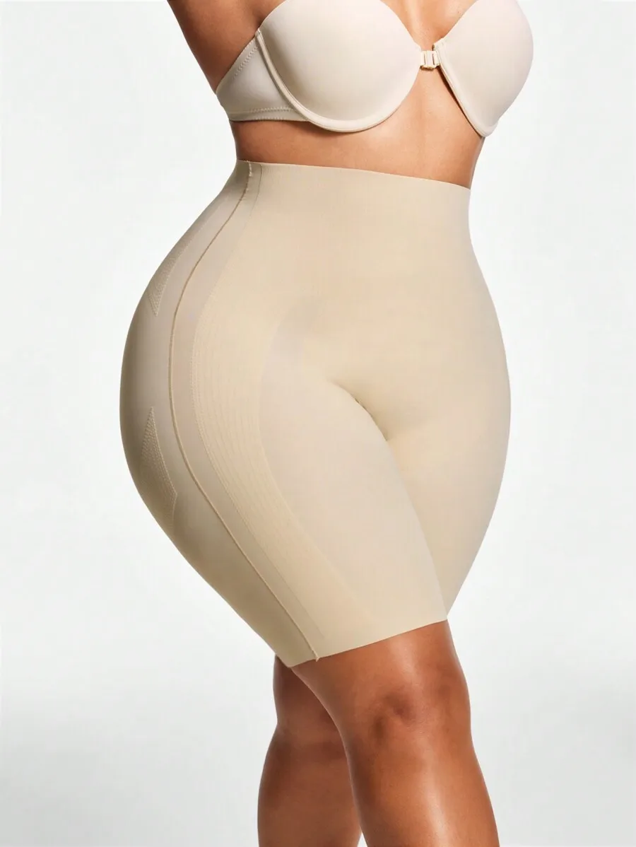 

Plus Size High-Rise Mid-Thigh Shapewear Shorts Featuring Tummy Smoothing, Waist Sculpting, Thigh Contouring And Butt Lifting