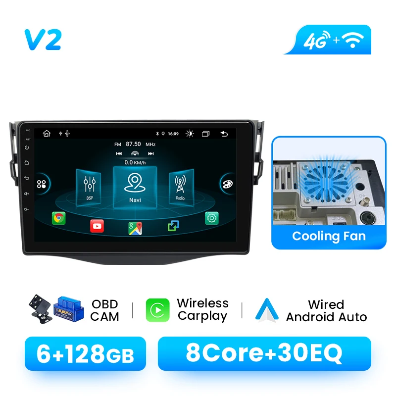 Autoradio Speler Voor Toyota RAV4 2007-2011 Android 14 GPS Navigatie Draadloze Carplay DSP AI Voice Audio multimedia GEEN 2Din