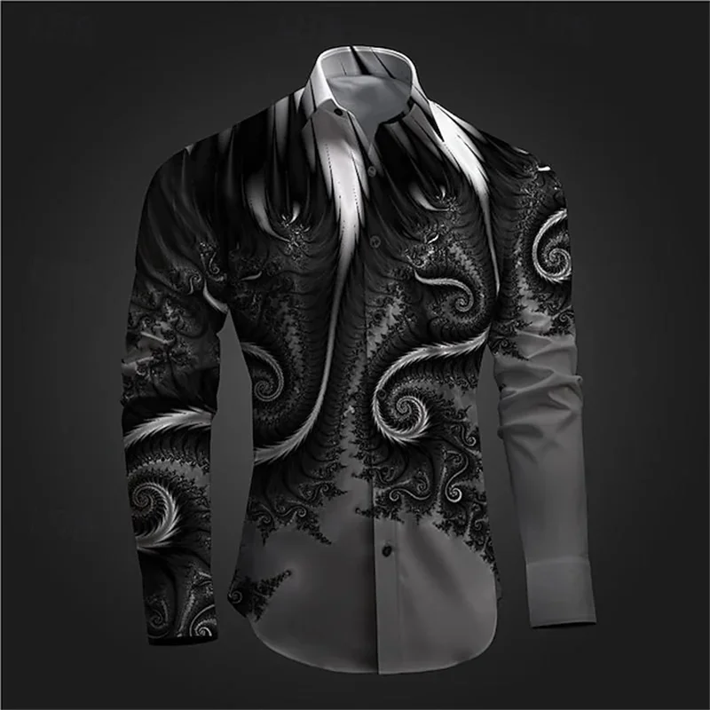 Newest 3D Printed Men\'s Casual Long Sleeve Shirts Vintage Lapel Button Tops Casual High Quality Streetwear Mens Shirts