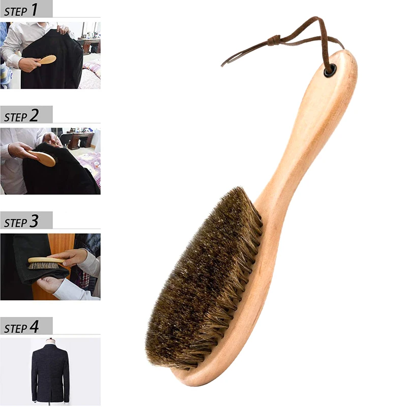 Wooden Shoe Polish Brush Full Bristle Horse Hair Long Handle Clean Brush Leather Soft Polishing Tool Boots Shine Cloth Suit Care