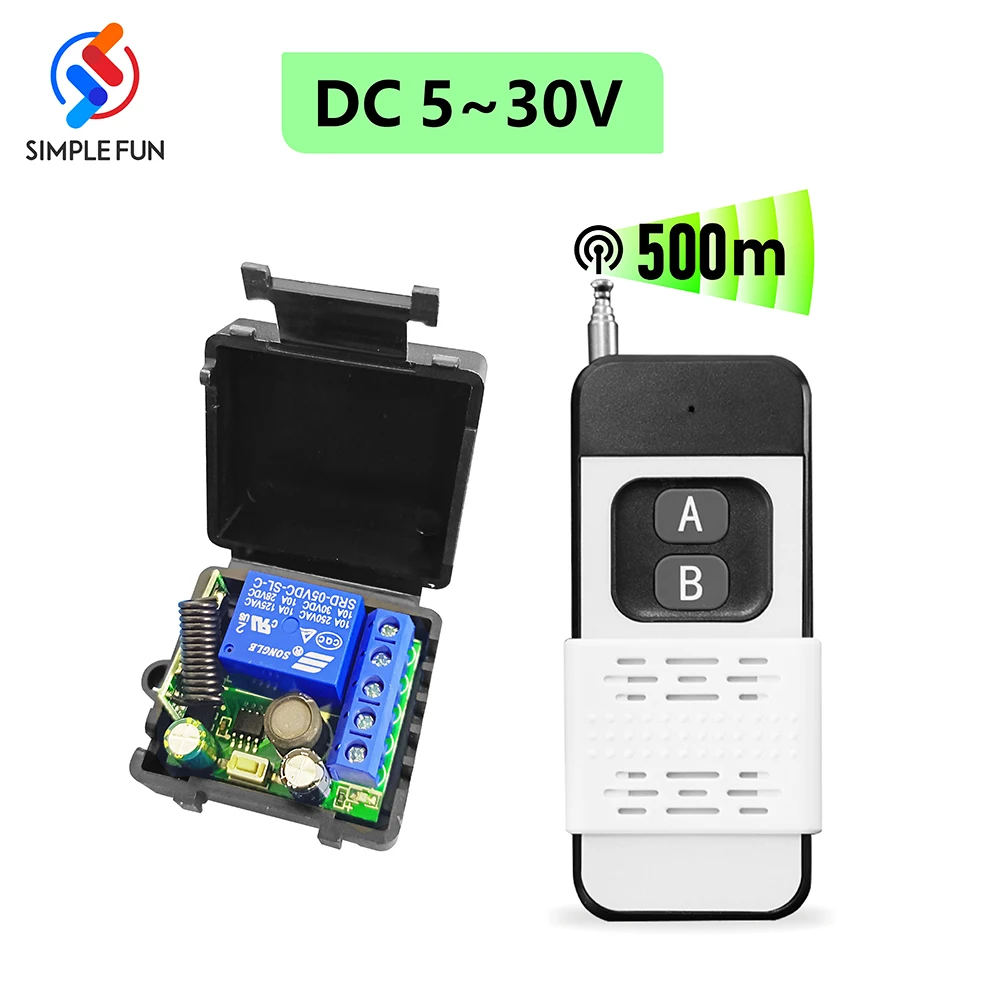 RF 433Mhz Wireless Remote Control Switch DC 5V 12V 24V 30V Relay Module and 500M Transmitter for Electromagnetic Lock Lamp LED