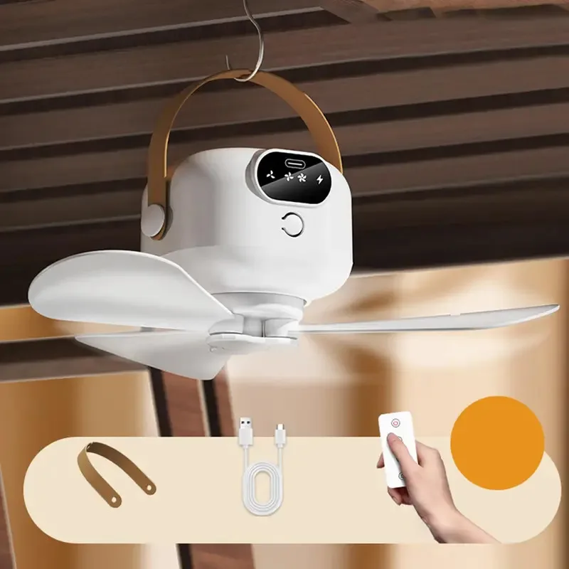 TOPLIVING Portable Ceiling Fan Outdoor Camping Fan Tent Ventilator Cooler Rechargeable Electric Fan  Remote Control 3 Gears LED